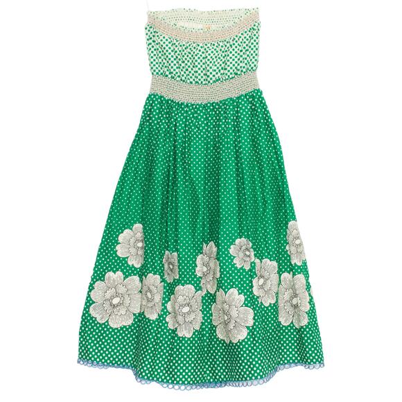 Maeve Dress Strapless Cottage Academia Retro Romantic Floral Polka Dot Green 2 - Picture 5 of 5